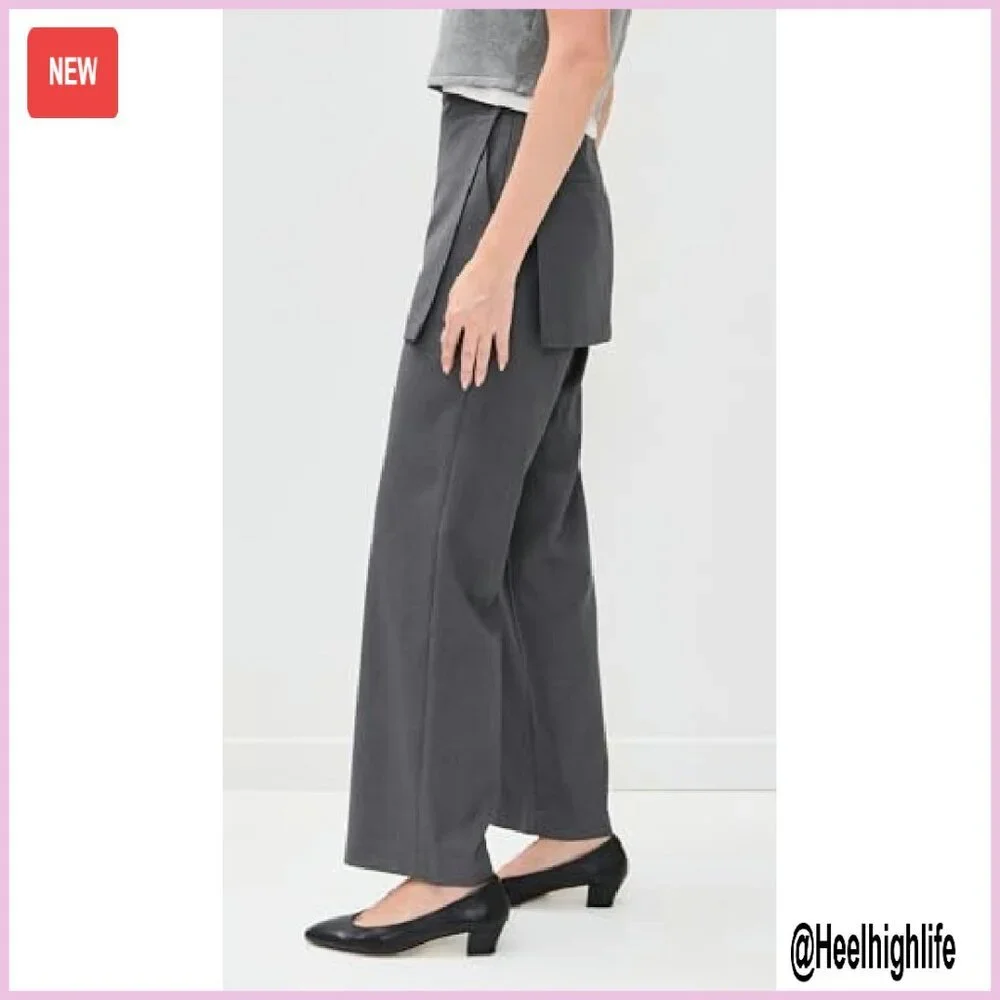 Mid-Rise Cotton Trousers with Removable Skirt Overlay for Work - Picture 5 of 7